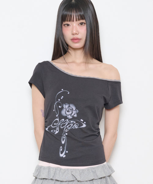 FLORAL SHIRRING TOP - 3 COLORS CHARCOAL