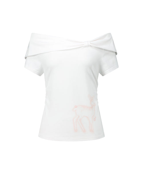 SAESO DEER BOW OFF-SHOULDER TEE - 3 COLORS WHITE