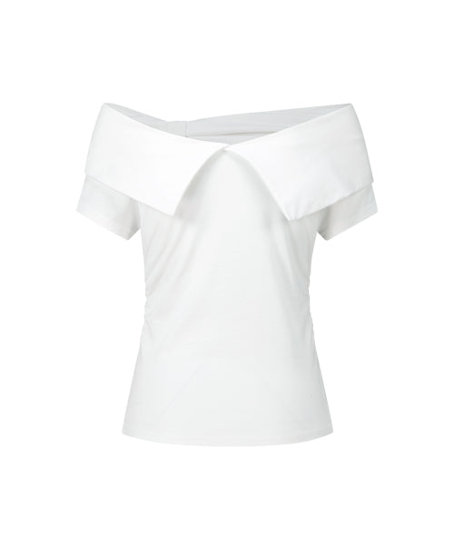 SAESO DEER BOW OFF-SHOULDER TEE - 3 COLORS WHITE