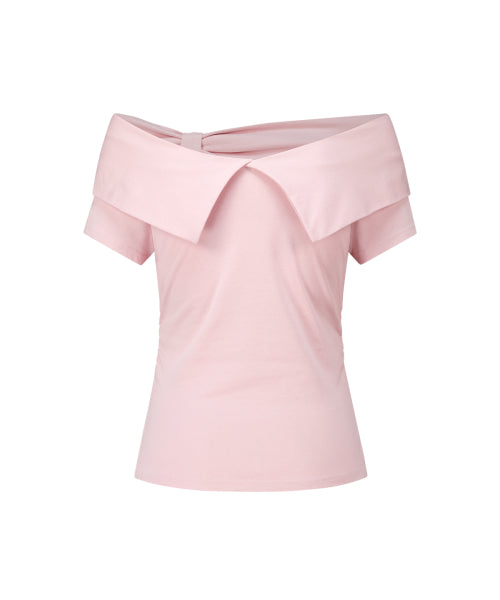 SAESO DEER BOW OFF-SHOULDER TEE - 3 COLORS PINK