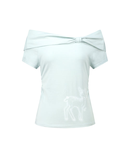 SAESO DEER BOW OFF-SHOULDER TEE - 3 COLORS MINT
