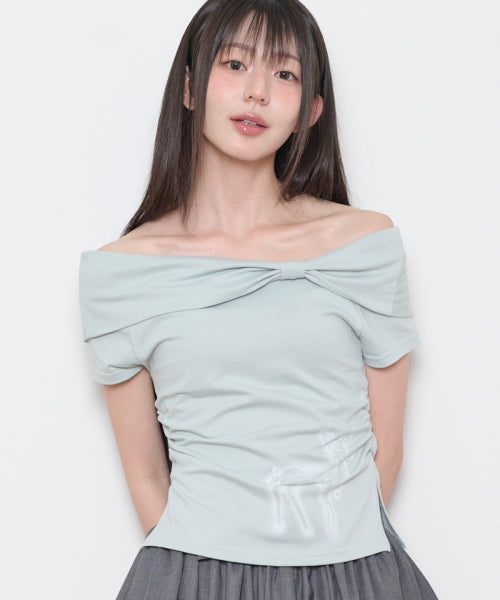 SAESO DEER BOW OFF-SHOULDER TEE - 3 COLORS MINT