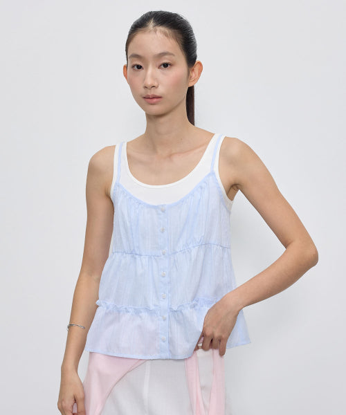 TIERED SHIRRING SLEEVELESS TOP