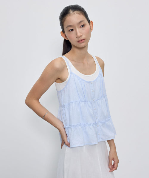 TIERED SHIRRING SLEEVELESS TOP