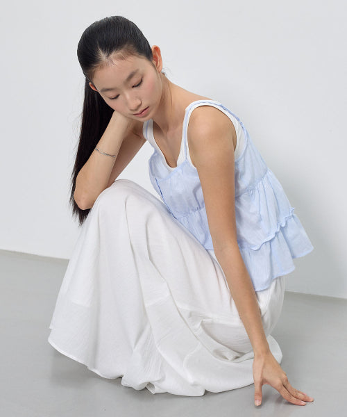 TIERED SHIRRING SLEEVELESS TOP