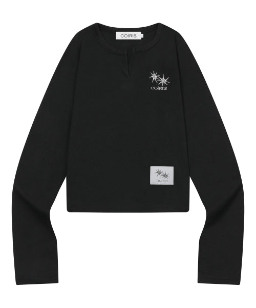 RUBEN SLIT V-NECK LONG SLEEVE TEE - 3 COLORS BLACK