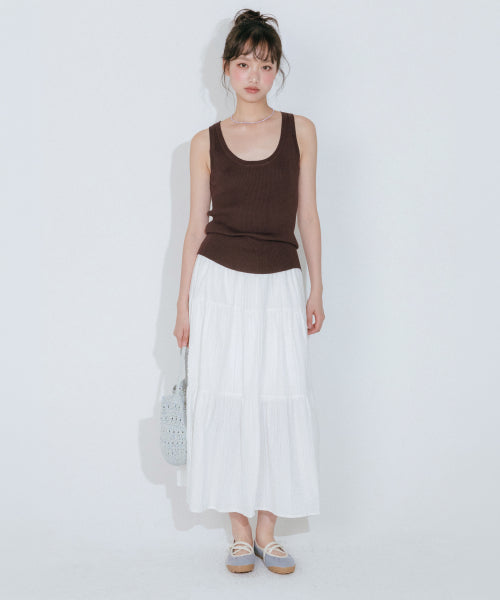 U NECK SLIM SLEEVELESS KNIT TOP - 2 COLORS RED
