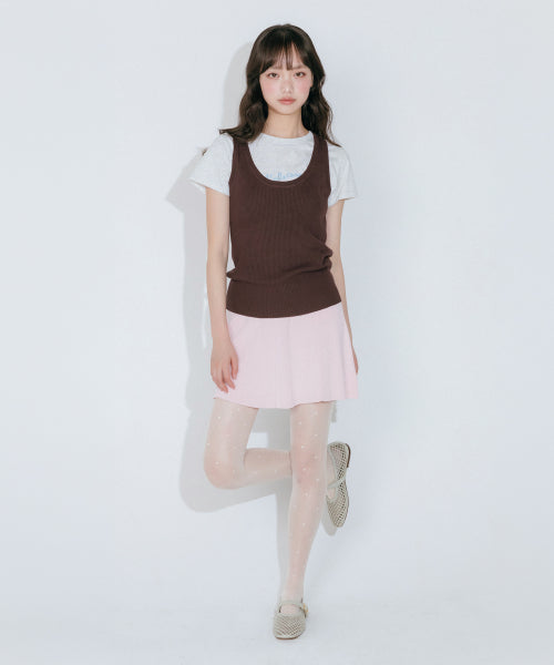 U NECK SLIM SLEEVELESS KNIT TOP - 2 COLORS RED