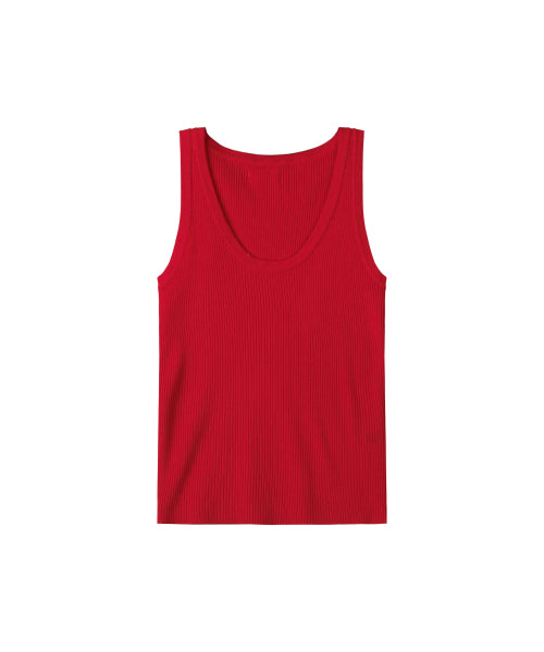 U NECK SLIM SLEEVELESS KNIT TOP - 2 COLORS RED