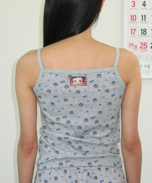 RONRON BETTY BOOP PATTERN LACE SQUARE SLEEVELESS - 2 COLORS GREY