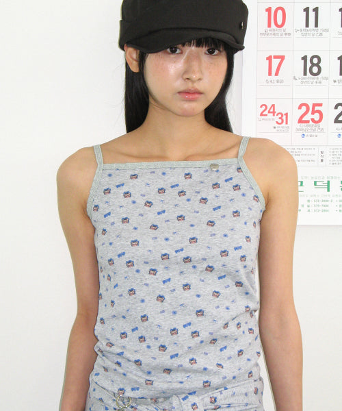 RONRON BETTY BOOP PATTERN LACE SQUARE SLEEVELESS - 2 COLORS GREY