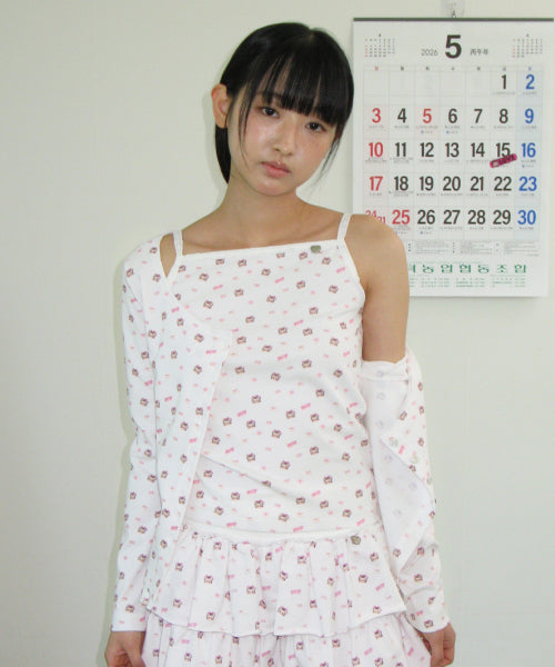 RONRON BETTY BOOP PATTERN LACE SQUARE SLEEVELESS - 2 COLORS WHITE