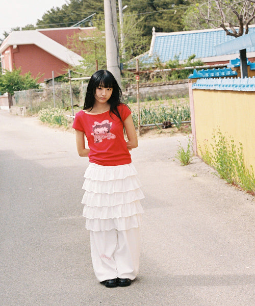 RONRON BETTY BOOP RIBBON BOAT NECK TEE - 2 COLORS RED