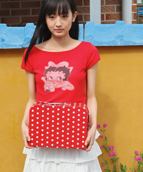 RONRON BETTY BOOP RIBBON BOAT NECK TEE - 2 COLORS RED