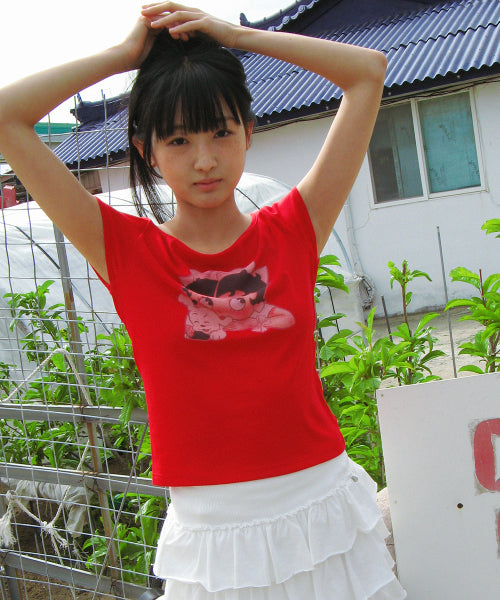 RONRON BETTY BOOP RIBBON BOAT NECK TEE - 2 COLORS RED