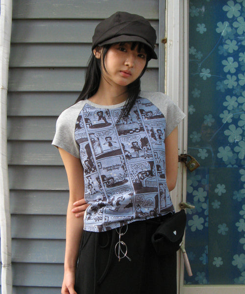 RONRON BETTY BOOP ALL OVER CARTOON RAGLAN TEE - 2 COLORS GREY