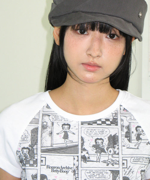 RONRON BETTY BOOP ALL OVER CARTOON RAGLAN TEE - 2 COLORS WHITE