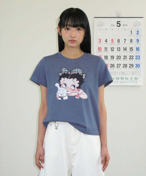 RONRON BETTY BOOP RIBBON APPLIQUE CROP TEE - 2 COLORS NAVY