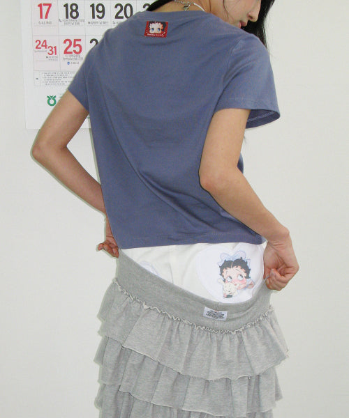 RONRON BETTY BOOP RIBBON APPLIQUE CROP TEE - 2 COLORS NAVY