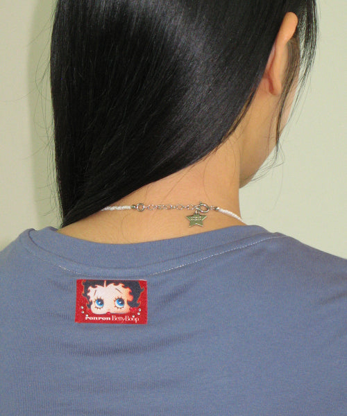 RONRON BETTY BOOP RIBBON APPLIQUE CROP TEE - 2 COLORS NAVY