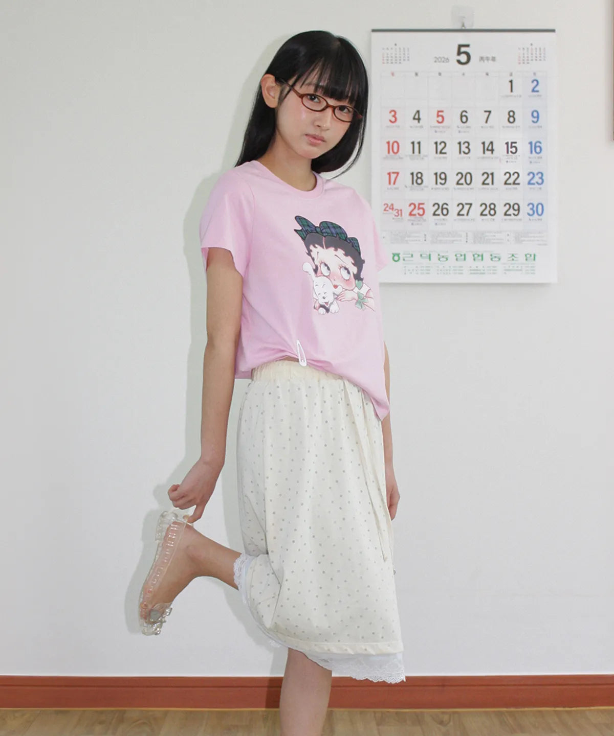 RONRON BETTY BOOP RIBBON APPLIQUE CROP TEE - 2 COLORS