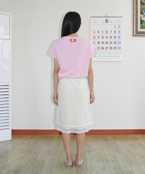 RONRON BETTY BOOP RIBBON APPLIQUE CROP TEE SOFT PINK