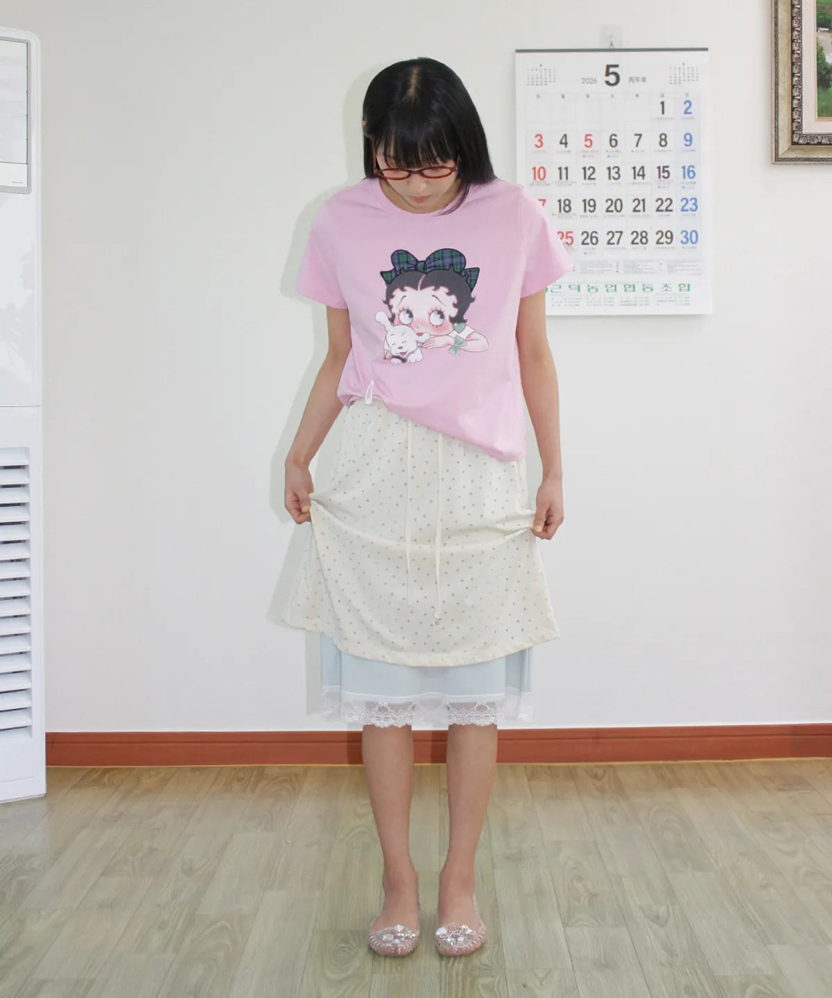 RONRON BETTY BOOP RIBBON APPLIQUE CROP TEE - 2 COLORS