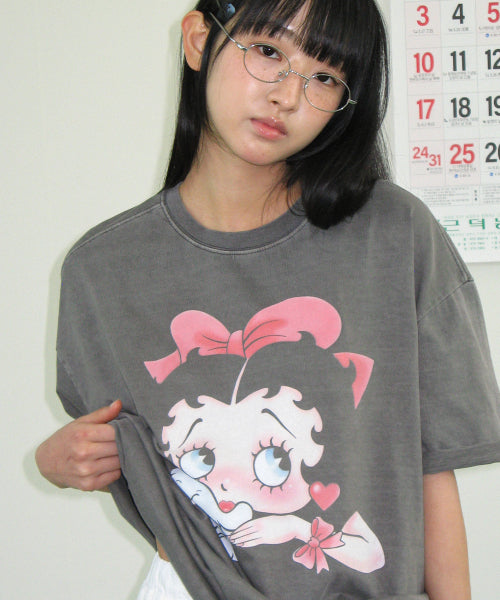 RONRON BETTY BOOP PIGMENT RIBBON OVERFIT TEE - 2 COLORS CHARCOAL