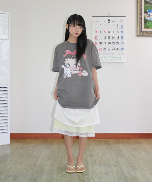 RONRON BETTY BOOP PIGMENT RIBBON OVERFIT TEE - 2 COLORS CHARCOAL