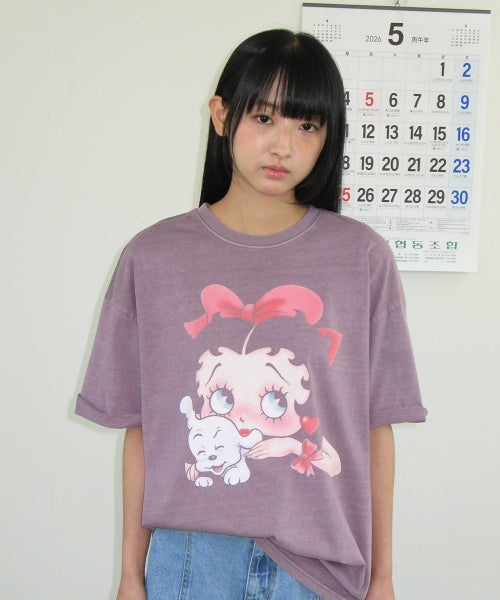 RONRON BETTY BOOP PIGMENT RIBBON OVERFIT TEE - 2 COLORS PURPLE