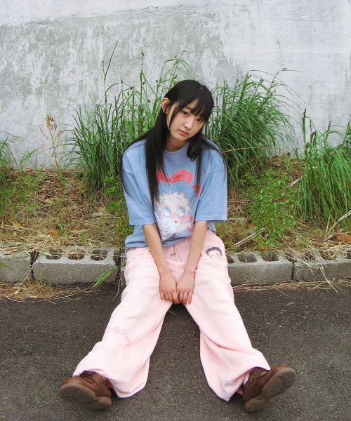 RONRON BETTY BOOP PIGMENT RIBBON OVERFIT TEE SOFT BLUE