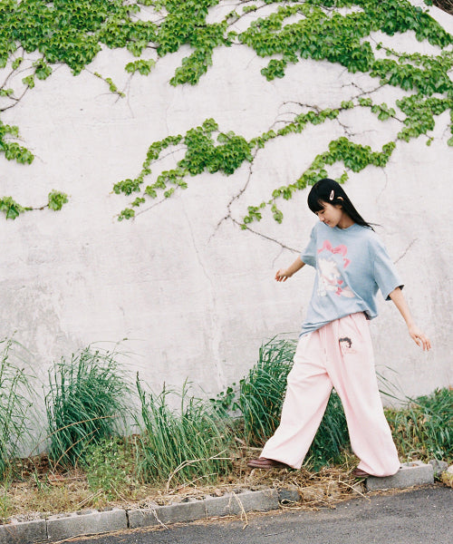 RONRON BETTY BOOP PIGMENT RIBBON OVERFIT TEE SOFT BLUE