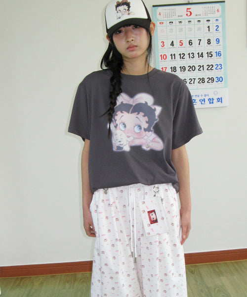 RONRON BETTY BOOP RIBBON BASIC FIT TEE CHARCOAL