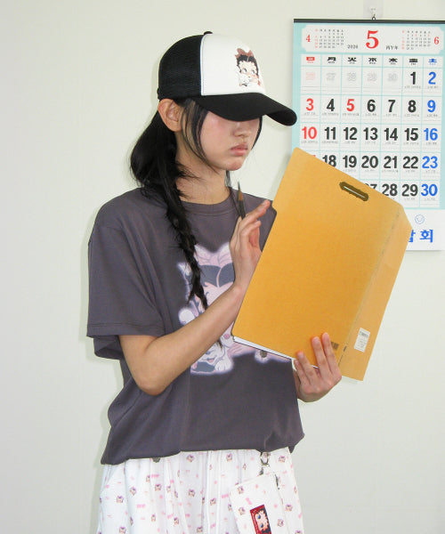 RONRON BETTY BOOP RIBBON BASIC FIT TEE CHARCOAL