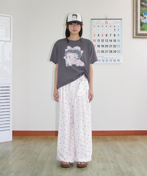 RONRON BETTY BOOP RIBBON BASIC FIT TEE CHARCOAL