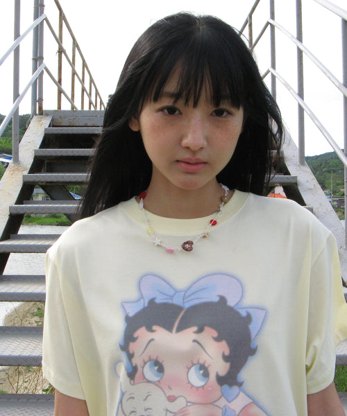 RONRON BETTY BOOP RIBBON BASIC FIT TEE SOFT YELLOW