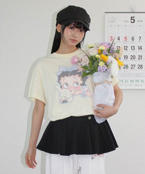 RONRON BETTY BOOP RIBBON BASIC FIT TEE SOFT YELLOW