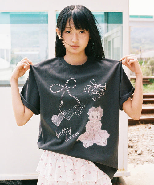 RONRON BETTY BOOP DREAMY RIBBON OVERFIT TEE - 3 COLORS CHARCOAL