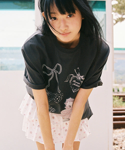 RONRON BETTY BOOP DREAMY RIBBON OVERFIT TEE - 3 COLORS CHARCOAL