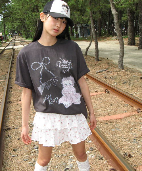 RONRON BETTY BOOP DREAMY RIBBON OVERFIT TEE - 3 COLORS CHARCOAL