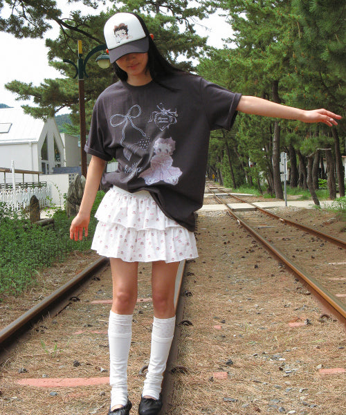 RONRON BETTY BOOP DREAMY RIBBON OVERFIT TEE - 3 COLORS CHARCOAL