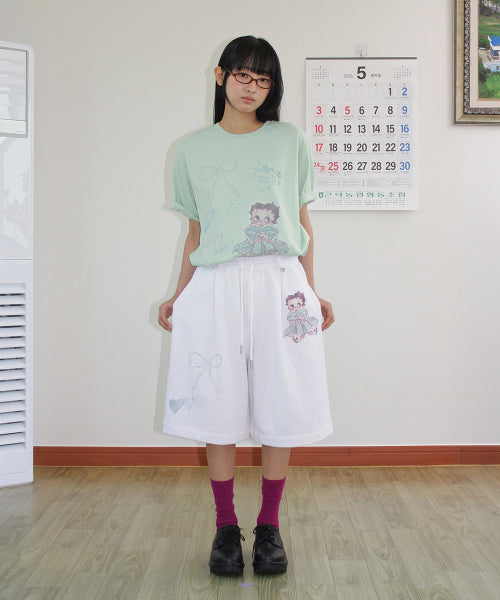 RONRON BETTY BOOP DREAMY RIBBON OVERFIT TEE - 3 COLORS MINT
