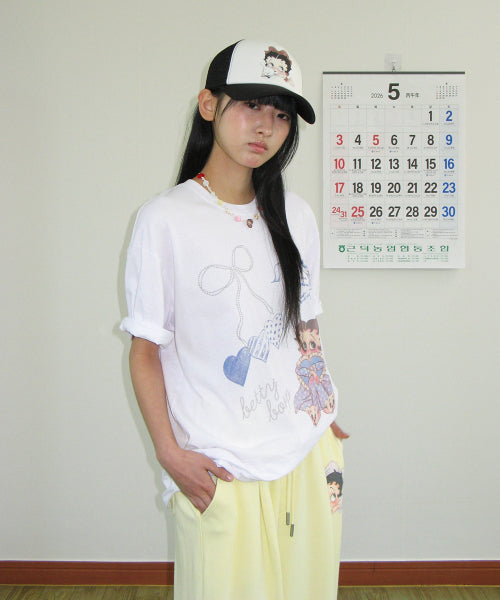 RONRON BETTY BOOP DREAMY RIBBON OVERFIT TEE - 3 COLORS WHITE