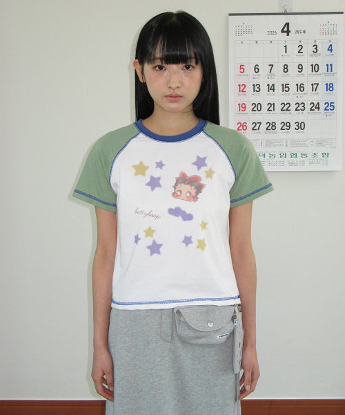 RONRON BETTY BOOP MINI STAR STITCH RAGLAN TEE - 3 COLORS GREEN