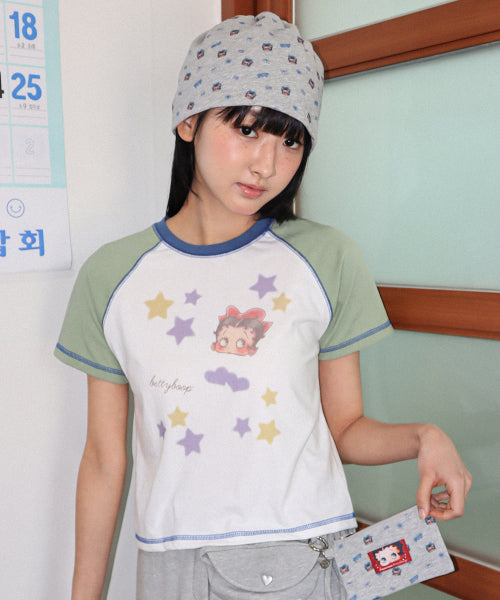 RONRON BETTY BOOP MINI STAR STITCH RAGLAN TEE - 3 COLORS GREEN