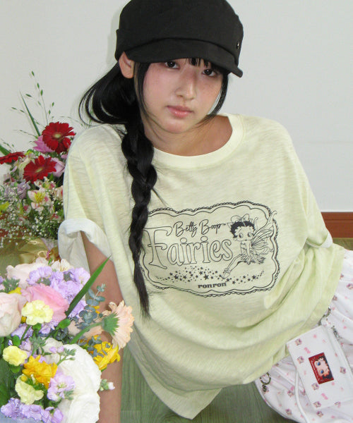 RONRON BETTY BOOP FAIRY SLUB BASIC FIT TEE SOFT YELLOW