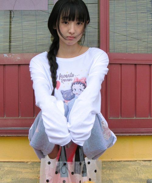 RONRON BETTY BOOP CAT PLUSH LONG SLEEVE - 2 COLORS WHITE