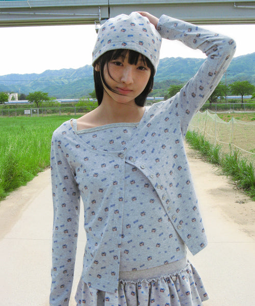 RONRON BETTY BOOP PATTERN SLIM CARDIGAN - 2 COLORS GREY