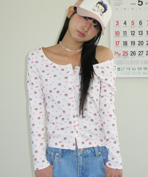 RONRON BETTY BOOP PATTERN SLIM CARDIGAN - 2 COLORS WHITE