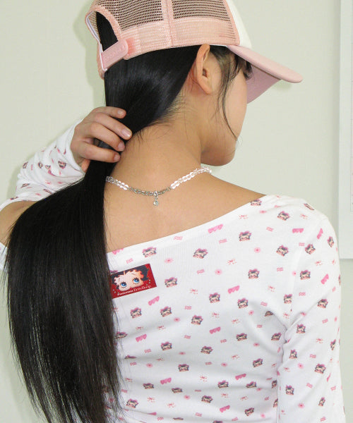 RONRON BETTY BOOP PATTERN SLIM CARDIGAN - 2 COLORS WHITE